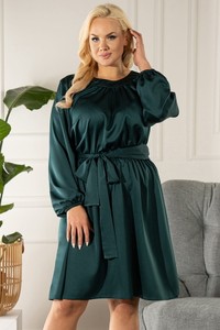 Zielona sukienka KARKO z długim rękawem w stylu casual dla puszystych