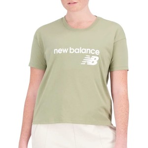 Zielony t-shirt New Balance w sportowym stylu z krótkim rękawem z okrągłym dekoltem