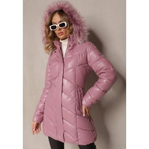 Różowa kurtka Renee w stylu casual z kapturem długa
