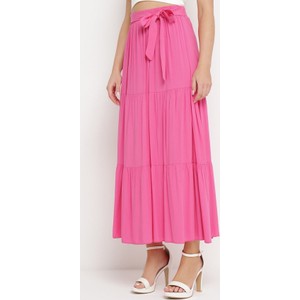 Różowa spódnica born2be z tkaniny midi w stylu casual
