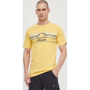 Żółty t-shirt Ellesse z nadrukiem w młodzieżowym stylu z bawełny