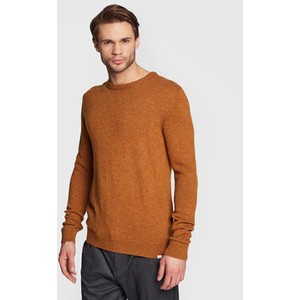 Brązowy sweter Solid w stylu casual z okrągłym dekoltem