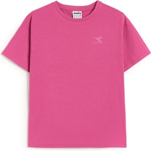 Różowy t-shirt Diadora z krótkim rękawem z bawełny