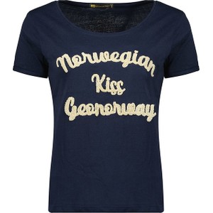 Granatowy t-shirt Geographical Norway z okrągłym dekoltem z bawełny