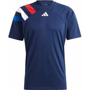 Granatowy t-shirt Adidas z krótkim rękawem w sportowym stylu