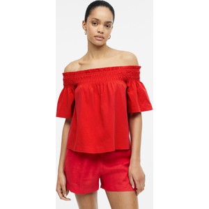 Czerwona bluzka H & M w stylu boho z krótkim rękawem z okrągłym dekoltem