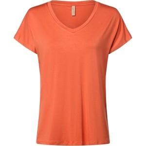 Pomarańczowy t-shirt Soyaconcept w stylu casual z dekoltem w kształcie litery v