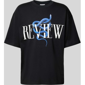 Czarny t-shirt Review w młodzieżowym stylu z krótkim rękawem z bawełny