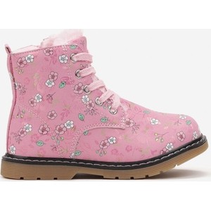 Różowe buty dziecięce zimowe born2be w kwiatki