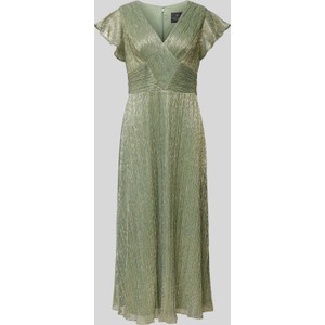 Zielona sukienka Adrianna Papell z krótkim rękawem midi z dekoltem w kształcie litery v