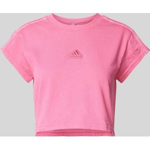 Różowa bluzka Adidas Sportswear w sportowym stylu z okrągłym dekoltem z bawełny