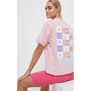 Różowy t-shirt Ellesse w sportowym stylu z okrągłym dekoltem z dzianiny