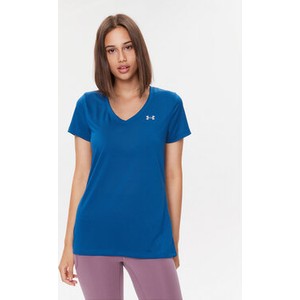 Niebieski t-shirt Under Armour z krótkim rękawem w sportowym stylu z dekoltem w kształcie litery v