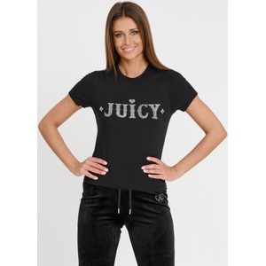 Czarna bluzka Juicy Couture w młodzieżowym stylu z okrągłym dekoltem z krótkim rękawem