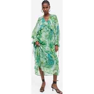 Zielona sukienka H & M z długim rękawem z dekoltem w kształcie litery v w stylu casual