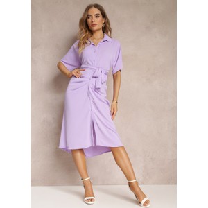 Fioletowa sukienka Renee z krótkim rękawem midi w stylu casual
