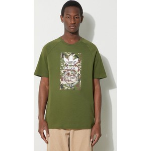 Zielony t-shirt Adidas Originals z krótkim rękawem z nadrukiem z bawełny