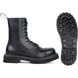 Czarne buty zimowe Brilu w militarnym stylu ze skóry