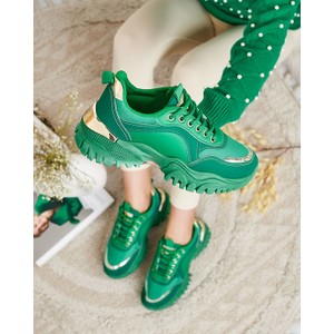 Zielone buty sportowe Royalfashion.pl z płaską podeszwą w sportowym stylu