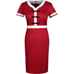 Czerwona sukienka Fokus dopasowana z dekoltem w kształcie litery v z krótkim rękawem