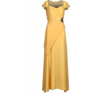 Żółta sukienka Fokus z szyfonu asymetryczna