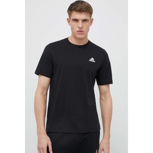 Czarny t-shirt Adidas z bawełny z krótkim rękawem w sportowym stylu