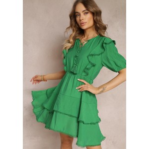 Zielona sukienka Renee mini z krótkim rękawem rozkloszowana
