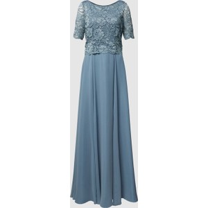 Niebieska sukienka Vera Mont maxi z okrągłym dekoltem z krótkim rękawem