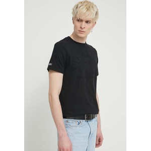 Czarny t-shirt Superdry z krótkim rękawem z nadrukiem w stylu casual