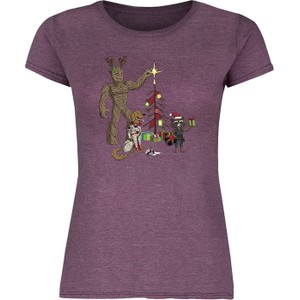 Fioletowy t-shirt Emp z okrągłym dekoltem z bawełny z krótkim rękawem