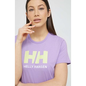 Fioletowy t-shirt Helly Hansen z bawełny z krótkim rękawem
