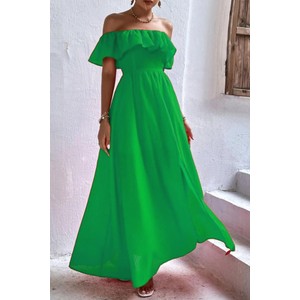 Zielona sukienka IVET hiszpanka z krótkim rękawem maxi