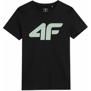 Czarna koszulka dziecięca 4F dla chłopców z krótkim rękawem z tkaniny