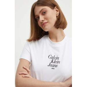 Bluzka Calvin Klein w młodzieżowym stylu z bawełny z okrągłym dekoltem