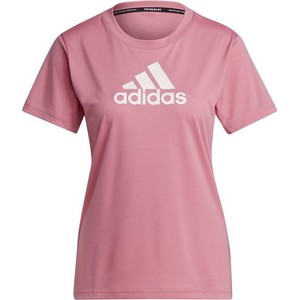 Różowy t-shirt Adidas z okrągłym dekoltem w sportowym stylu