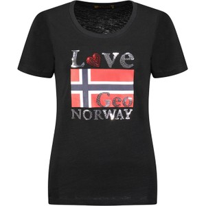 Czarny t-shirt Geographical Norway z nadrukiem z okrągłym dekoltem z bawełny