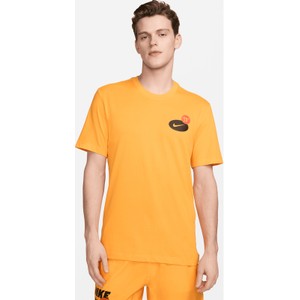 Żółty t-shirt Nike z krótkim rękawem w sportowym stylu z bawełny