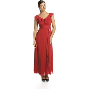 Czerwona sukienka Fokus z krótkim rękawem w stylu boho rozkloszowana