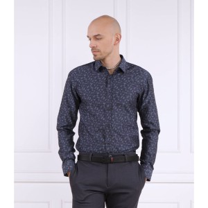 Granatowa koszula Hugo Boss w stylu casual z bawełny z długim rękawem