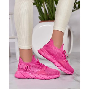 Różowe buty sportowe Royalfashion.pl w sportowym stylu z płaską podeszwą sznurowane