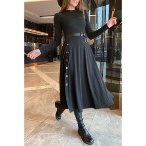 Czarna sukienka IVET z długim rękawem midi w stylu casual