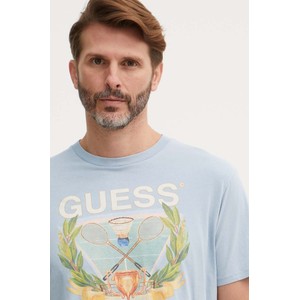 T-shirt Guess w młodzieżowym stylu z nadrukiem z bawełny