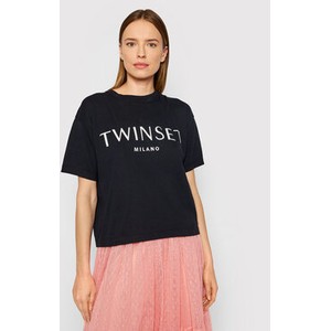 Czarny t-shirt Twinset z okrągłym dekoltem