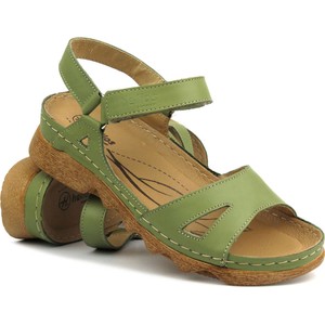 Zielone sandały Helios Komfort z klamrami na koturnie