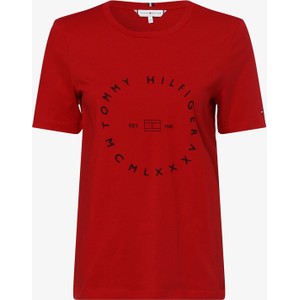 Czerwony t-shirt Tommy Hilfiger z okrągłym dekoltem z krótkim rękawem z bawełny