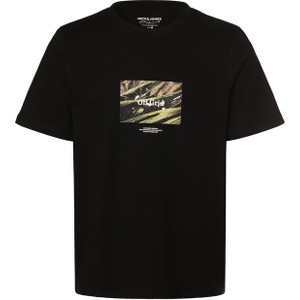 Czarny t-shirt Jack & Jones z krótkim rękawem w młodzieżowym stylu z nadrukiem