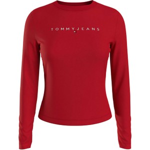Czerwona bluzka Tommy Jeans z okrągłym dekoltem z bawełny w stylu casual