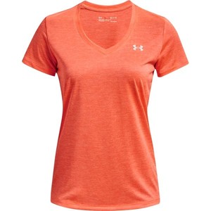 Pomarańczowy t-shirt Under Armour w sportowym stylu z dekoltem w kształcie litery v