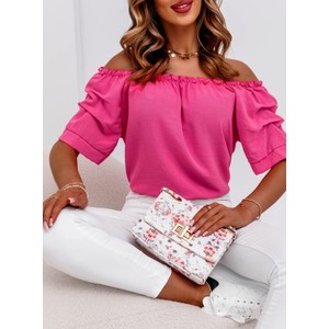 Różowa bluzka Pakuten w stylu casual z krótkim rękawem