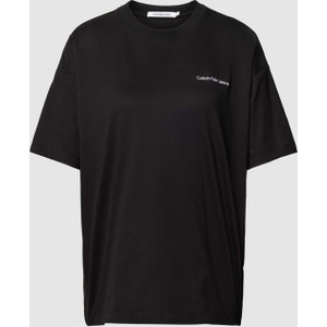 Czarny t-shirt Calvin Klein z okrągłym dekoltem z bawełny z krótkim rękawem